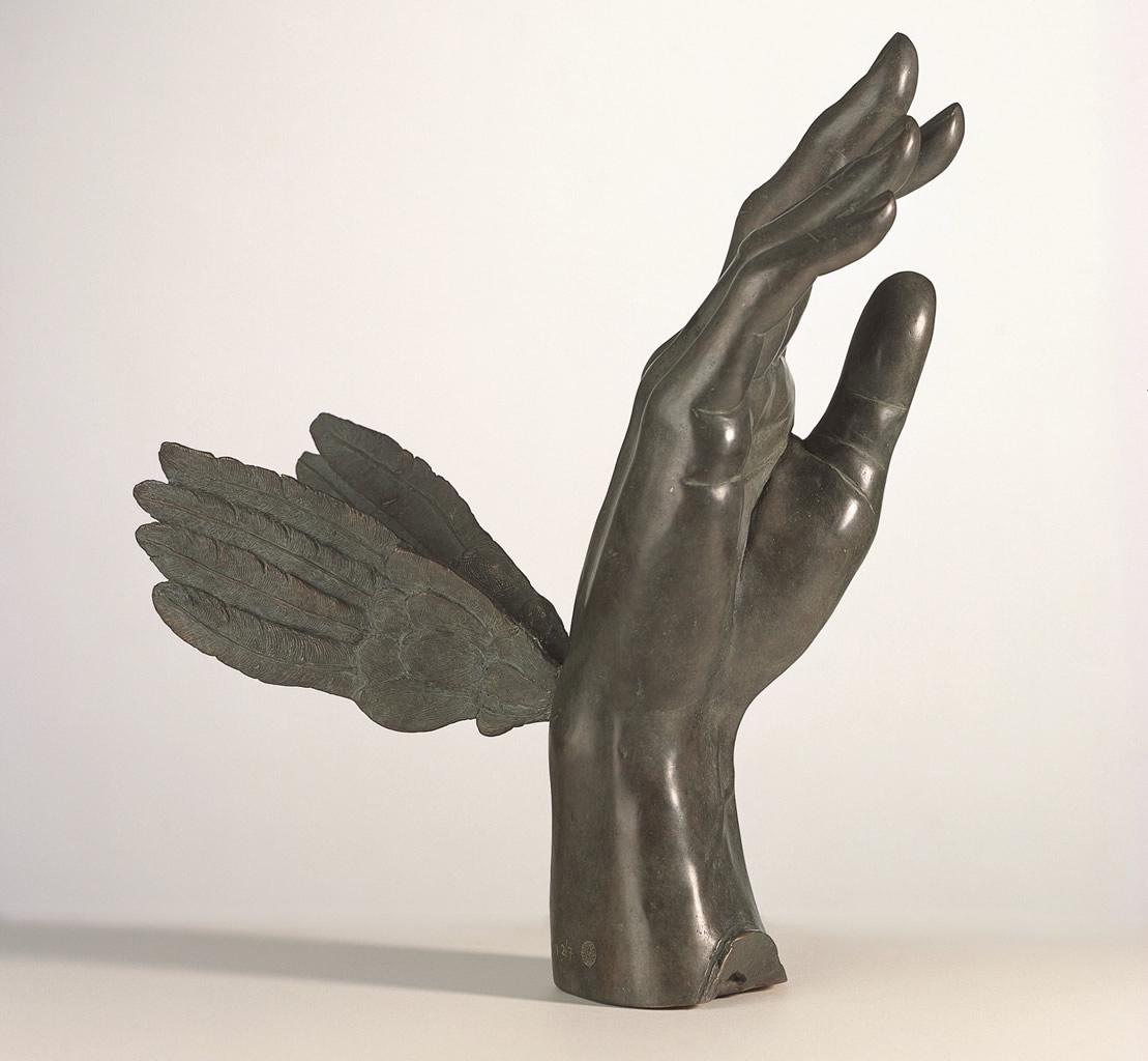 Margot Homan Figurative Sculpture - Gevleugelde Hand Winged Bronze Sculpture Contemporary Classic 