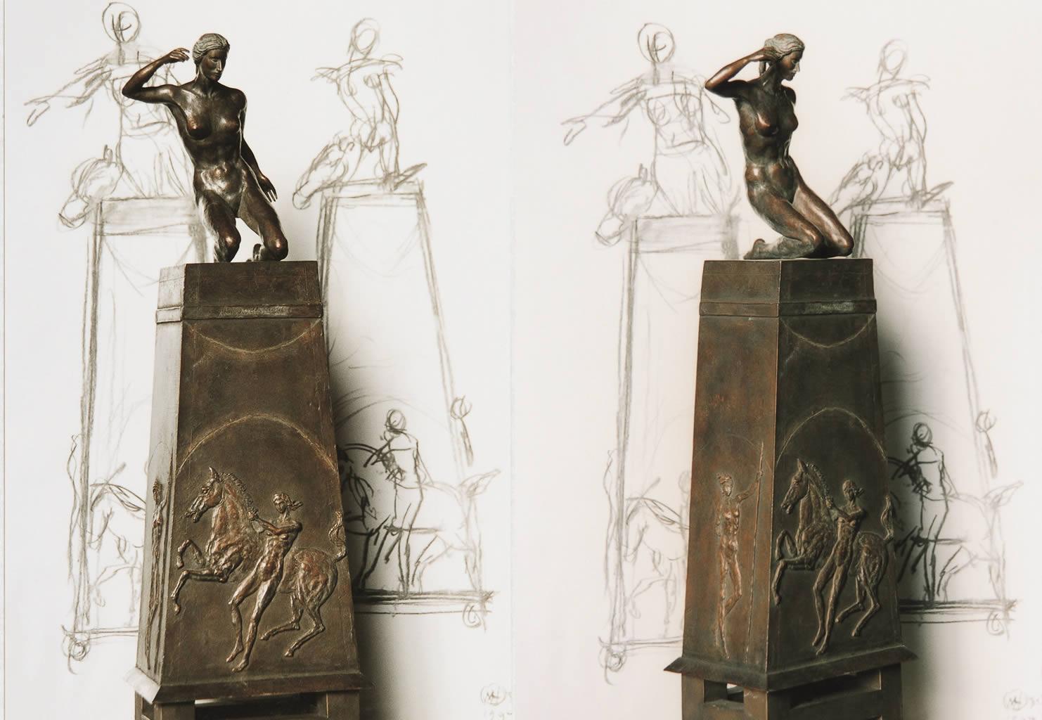 Hippodameia Bronze Sculpture Mythology Classic Contemporary Nude Female Figure - Gold Figurative Sculpture by Margot Homan