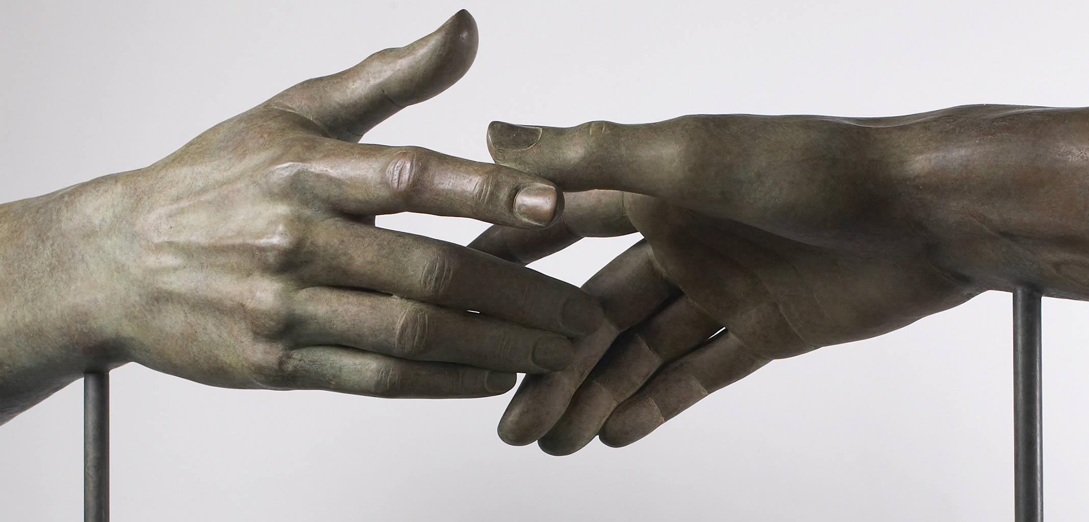 Mani Incontrando Hands Meeting Bronze Sculpture Contemporary Classic Mythology - Gold Figurative Sculpture by Margot Homan