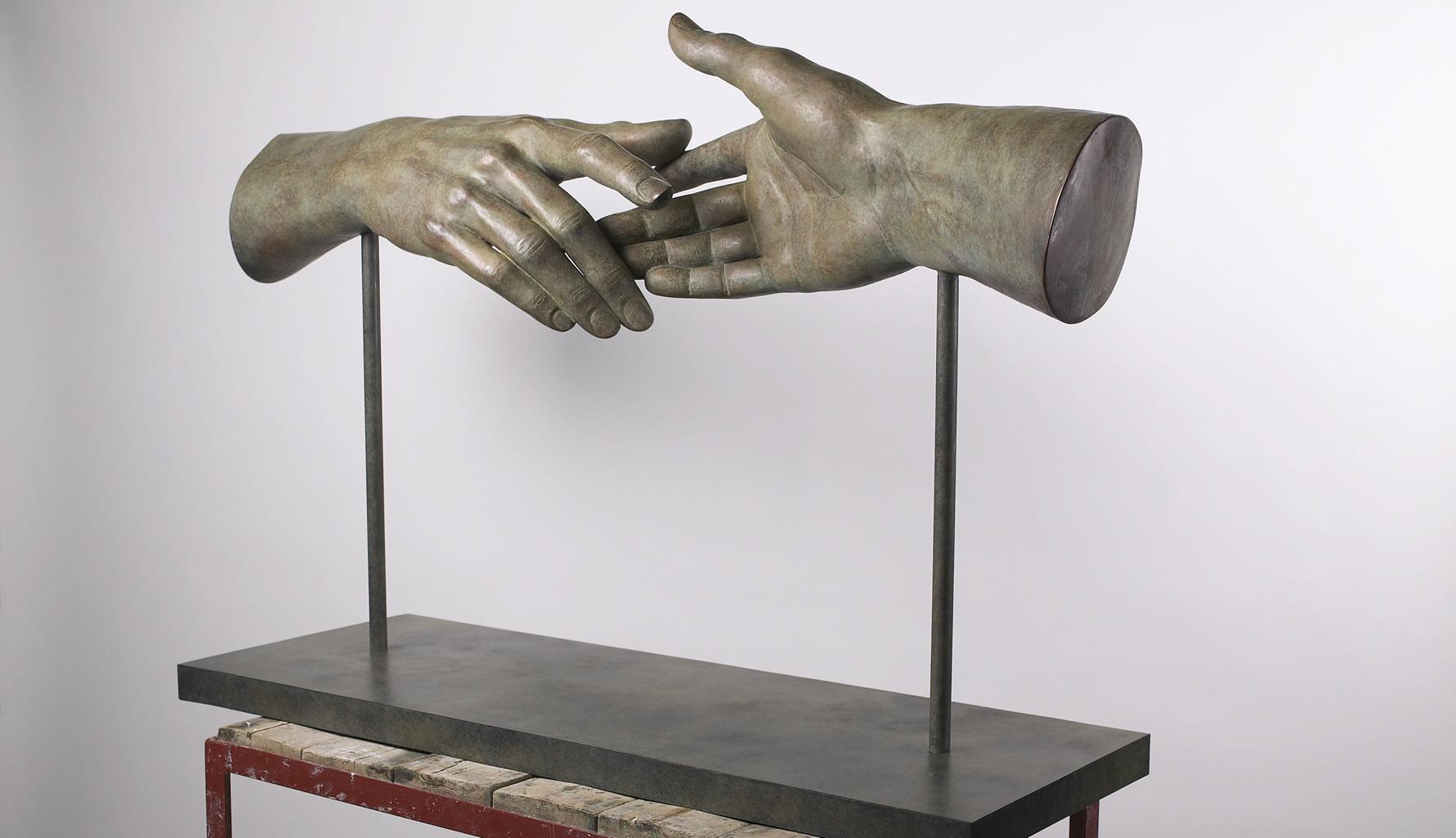 Margot Homan Figurative Sculpture - Mani Incontrando Hands Meeting Bronze Sculpture Contemporary Classic Mythology