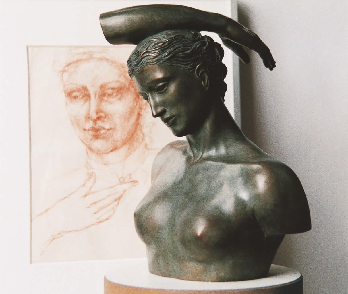 Margot Homan Figurative Sculpture - Overpeinzing Contemplation Bronze Sculpture Contemporary Classic Mythology