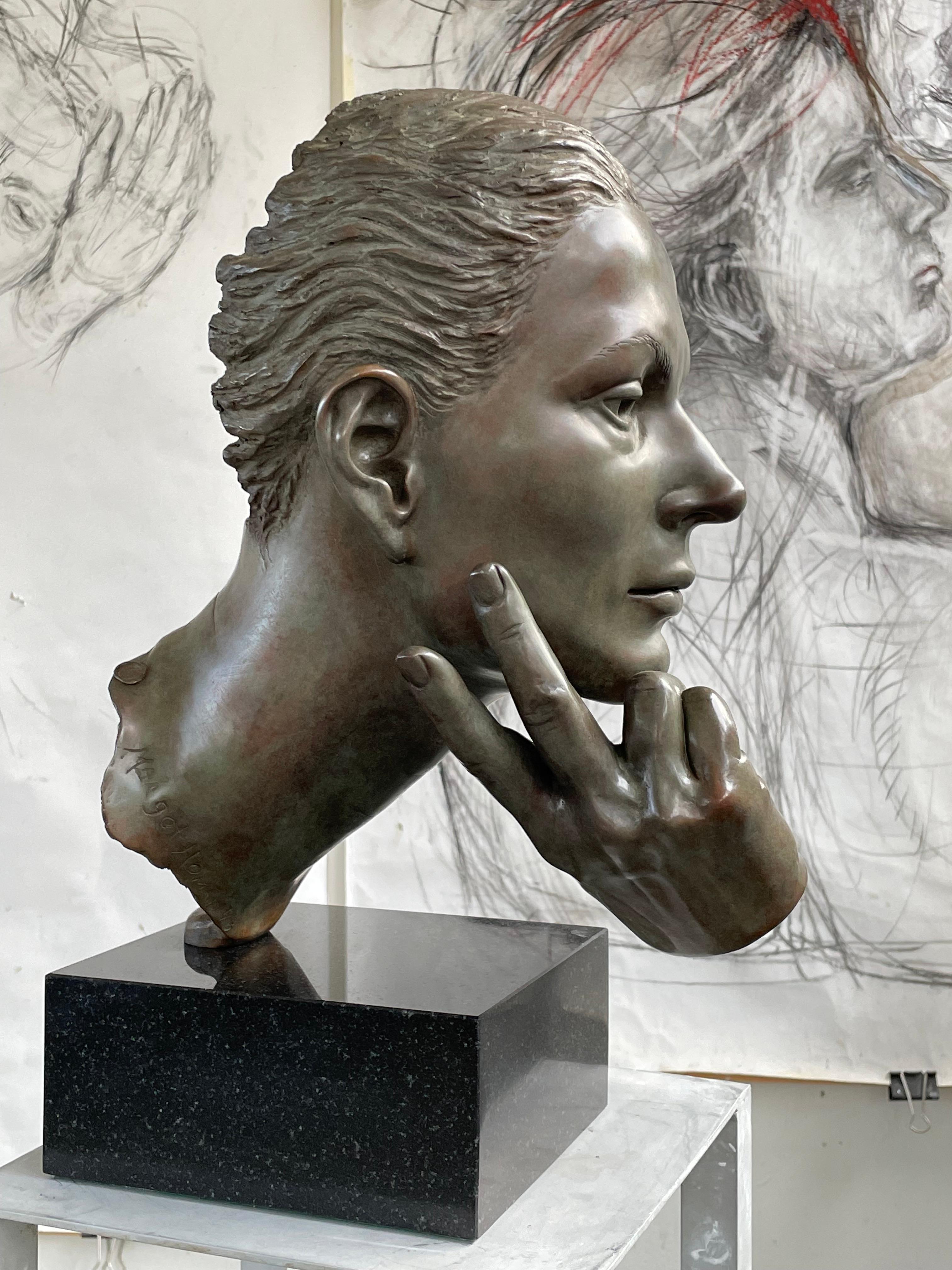 Margot Homan Figurative Sculpture - Self Confidence Bronze Sculpture Head Portrait State of Mind Classic In Stock