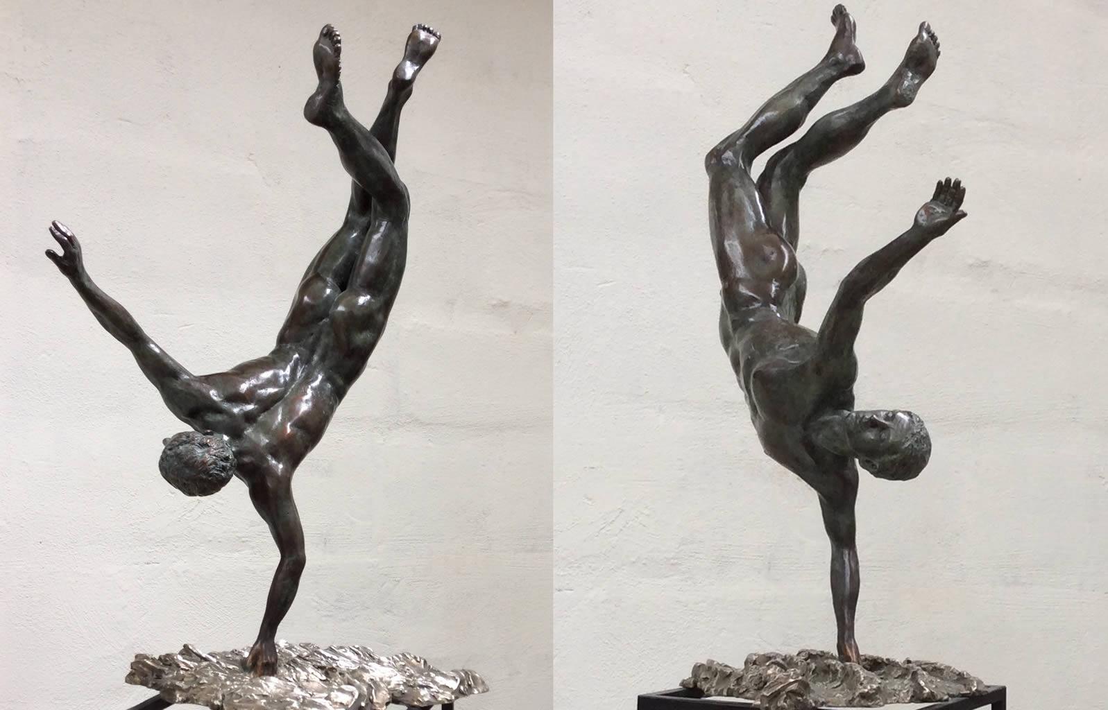 Zenith Bronze Sculpture Mythology Classic Contemporary Nude Male Figure - Gold Figurative Sculpture by Margot Homan