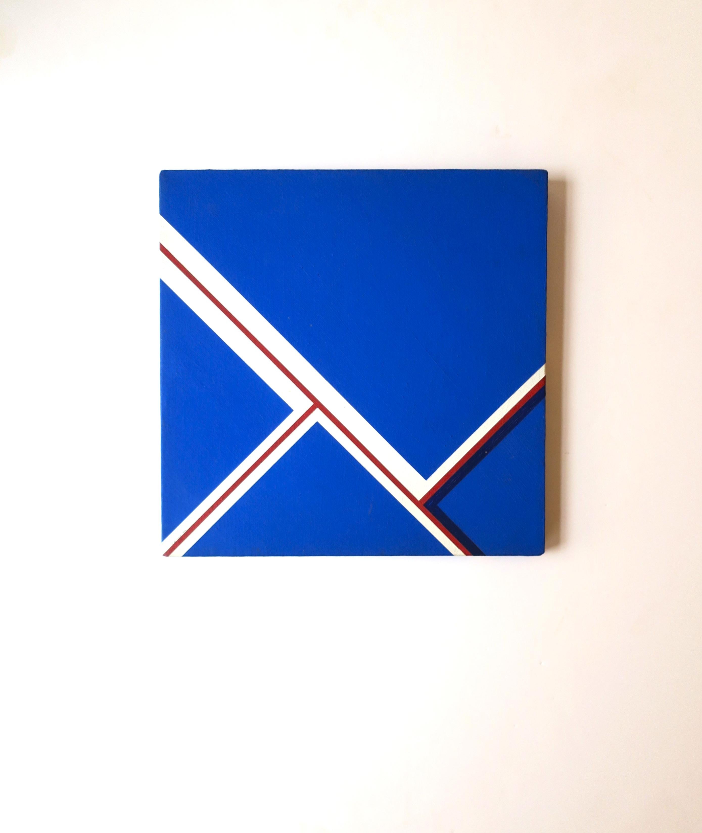 A Margot Lovejoy abstract artwork painting on canvas from the estate of Margot Lovejoy, New York, New York. Painting in on a hand-stretched canvas, as shown. Paint colors include cobalt blue (similar to Yves Klein Blue), white/off-white, red