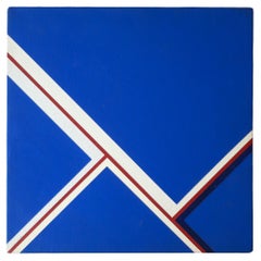 Margot Lovejoy Pintura abstracta azul y blanca sobre lienzo