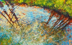 Verspiegelte Bäume Impressionistisches Gemälde, Öl auf Leinen, 2010er Jahre, 85x135 cm