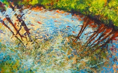 Mirrored Trees Impressionist Painting, Oil on Linen, 2010s, 85x135 cm