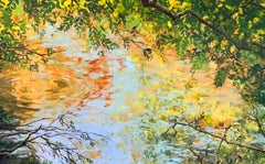 Fluss: Impressionistisches Ölgemälde auf Leinen, 85x135 cm, ungerahmt