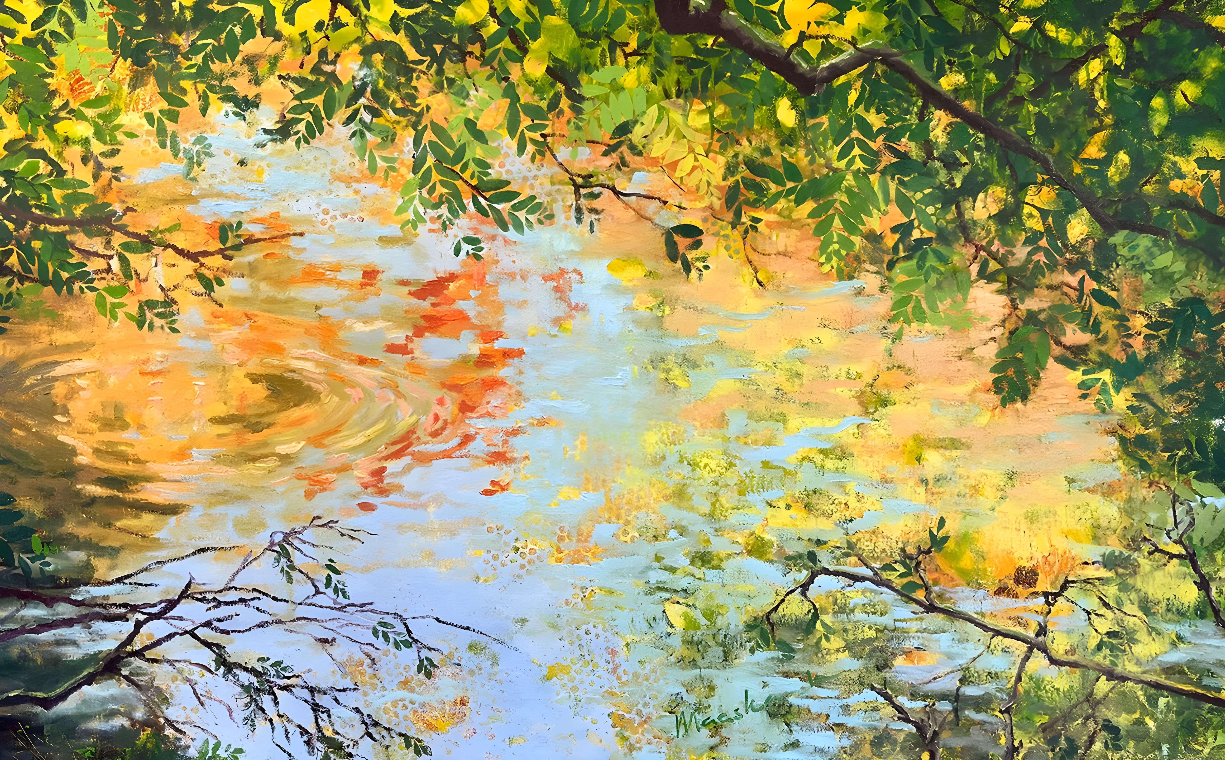 Río: Óleo Impresionista sobre Lino, 85x135 cm, Sin Marco
