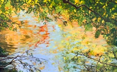 Il fiume: Pittura a olio impressionista su tela, 85x135 cm, senza cornice