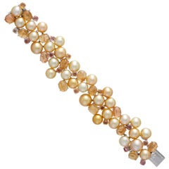 Margot McKinney 18 Karat Gold Bracelet Golden Pearls, Yellow Topaz and Sapphire