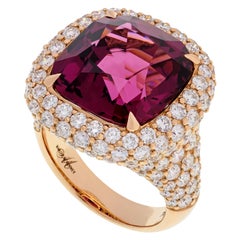 Margot McKinney 18 Karat Gold Claret Rhodolite Ring Surrounded by White Diamonds