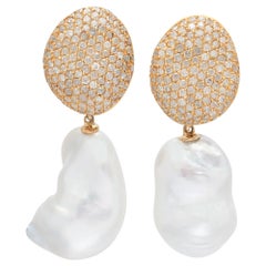 Margot McKinney 18 Karat Gold South Sea Pearl and White Diamond Drop Earrings