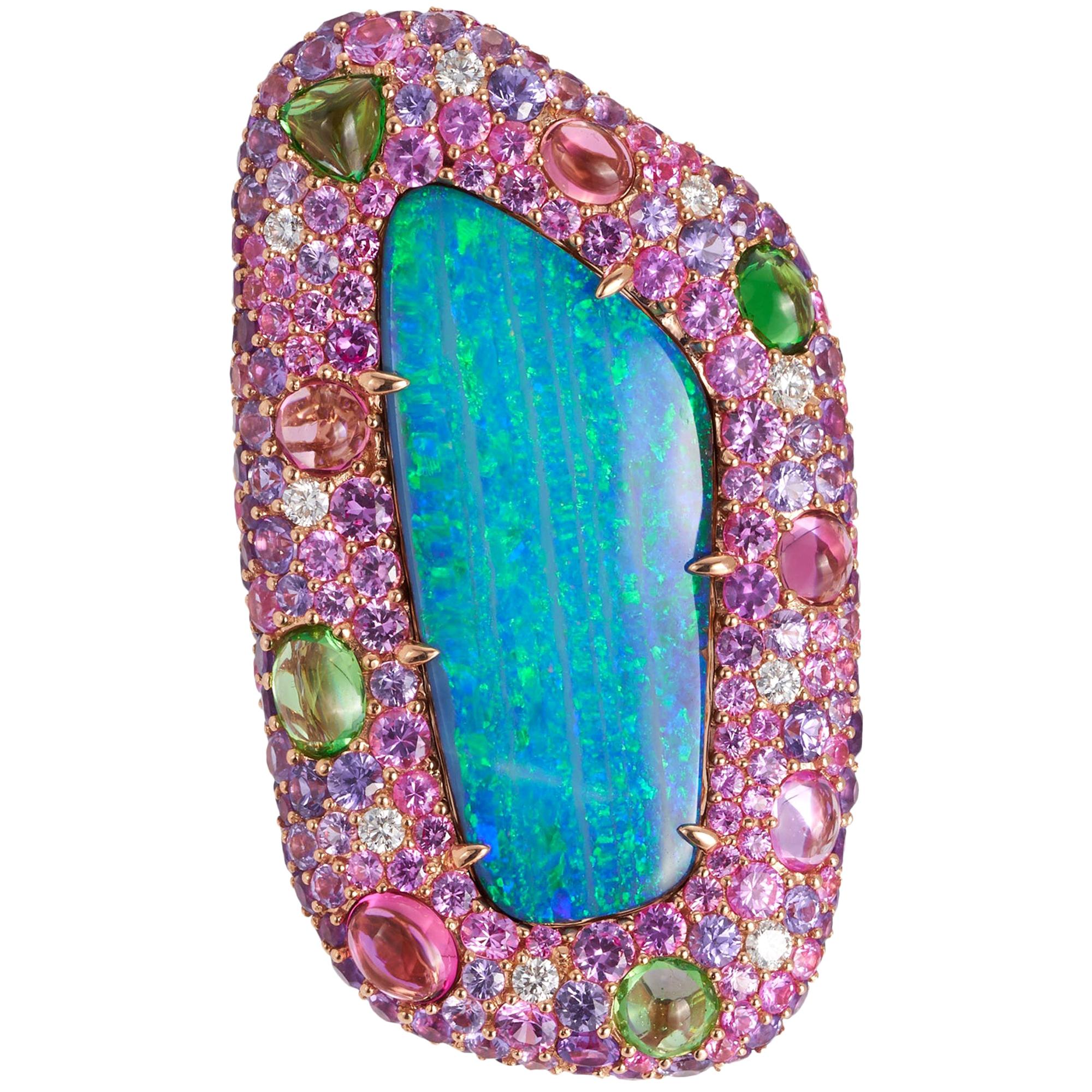 Margot McKinney 18 Karat Rose Gold Ring with Opal, Pink Sapphire, Amethyst