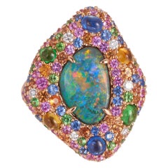 Margot McKinney 18 Karat Rose Gold Ring with Opal, Pink Sapphire, and Tsavorite