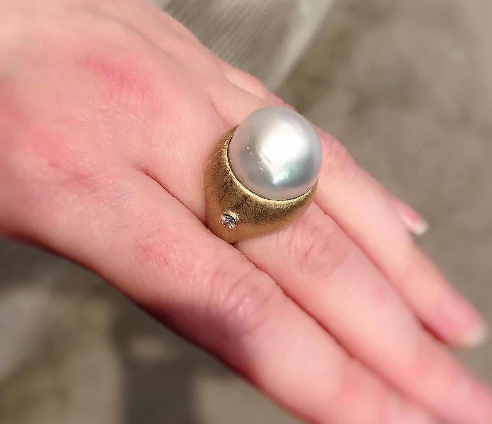 Women's Margot McKinney 18K Brushed Finish Gold Ring with South Sea Pearl and Diamonds