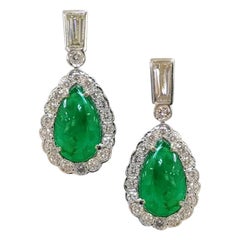 Margot McKinney 18K Gold 7.50 Carat Emerald Earrings with 2.60 Carat Diamonds