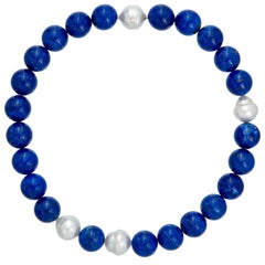 Margot McKinney 18k Gold South Sea Pearl & Lapis Necklet, Diamond in Pearl Clasp