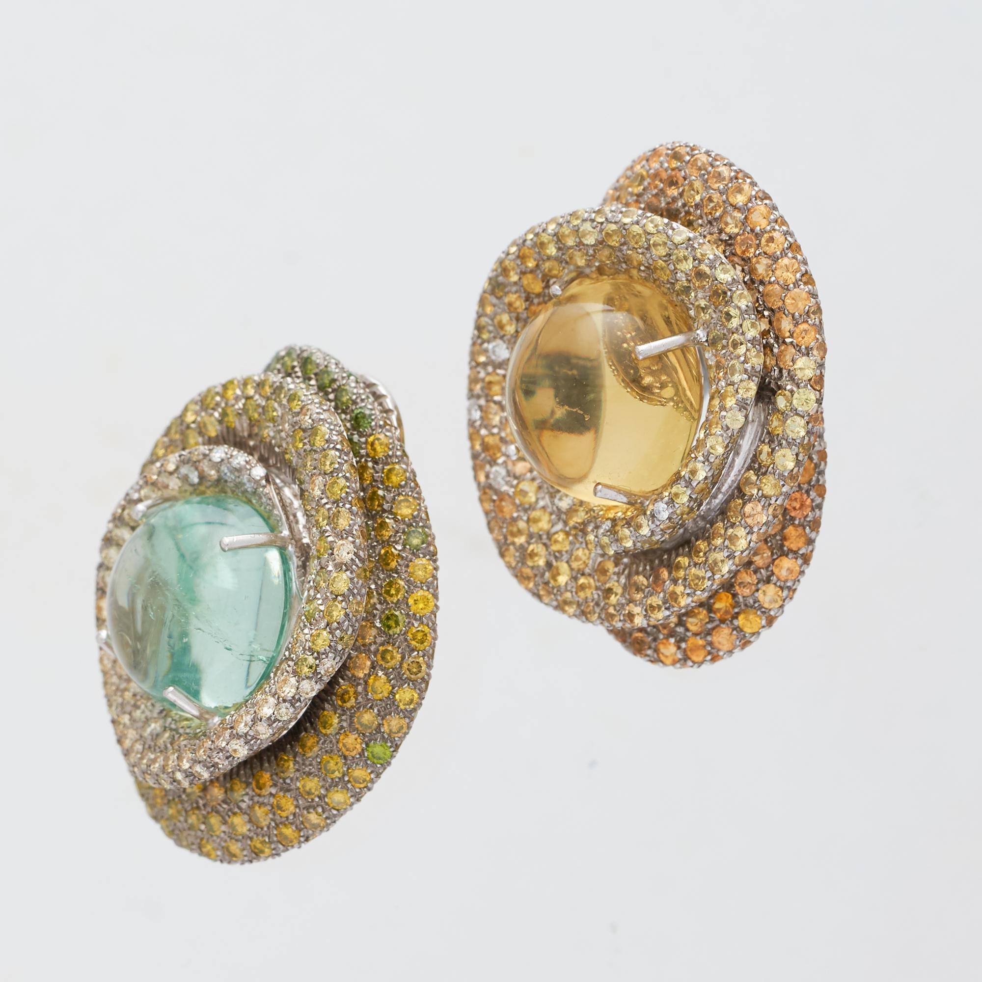 Margot McKinney 18K Green and Yellow Beryls, Diamonds, Yellow Sapphires Earrings In New Condition In Brisbane AU , Queensland