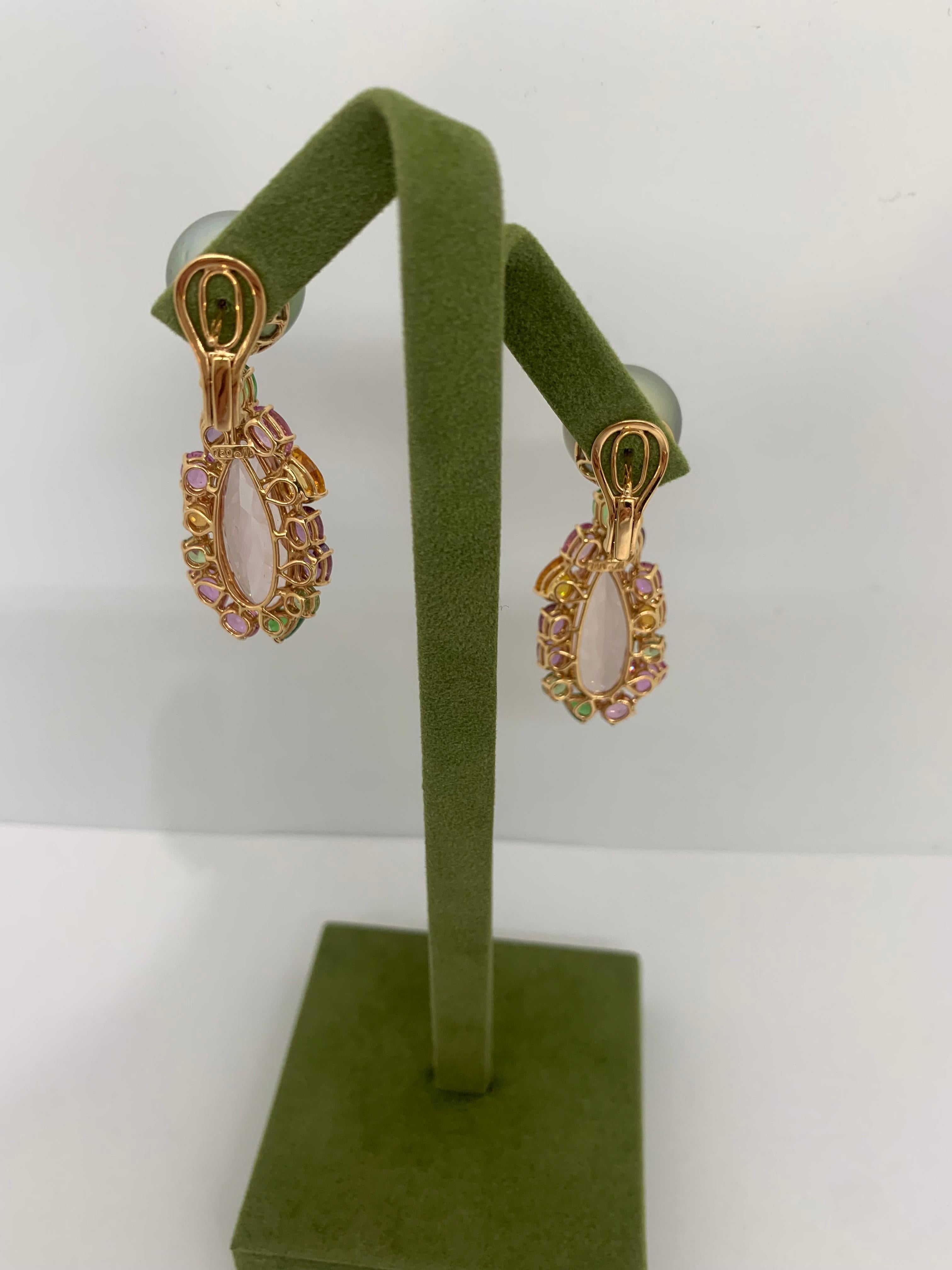 Margot McKinney 18K Rose Gold Pearl Earrings with Morganite Pendant Drop 20.84ct 2