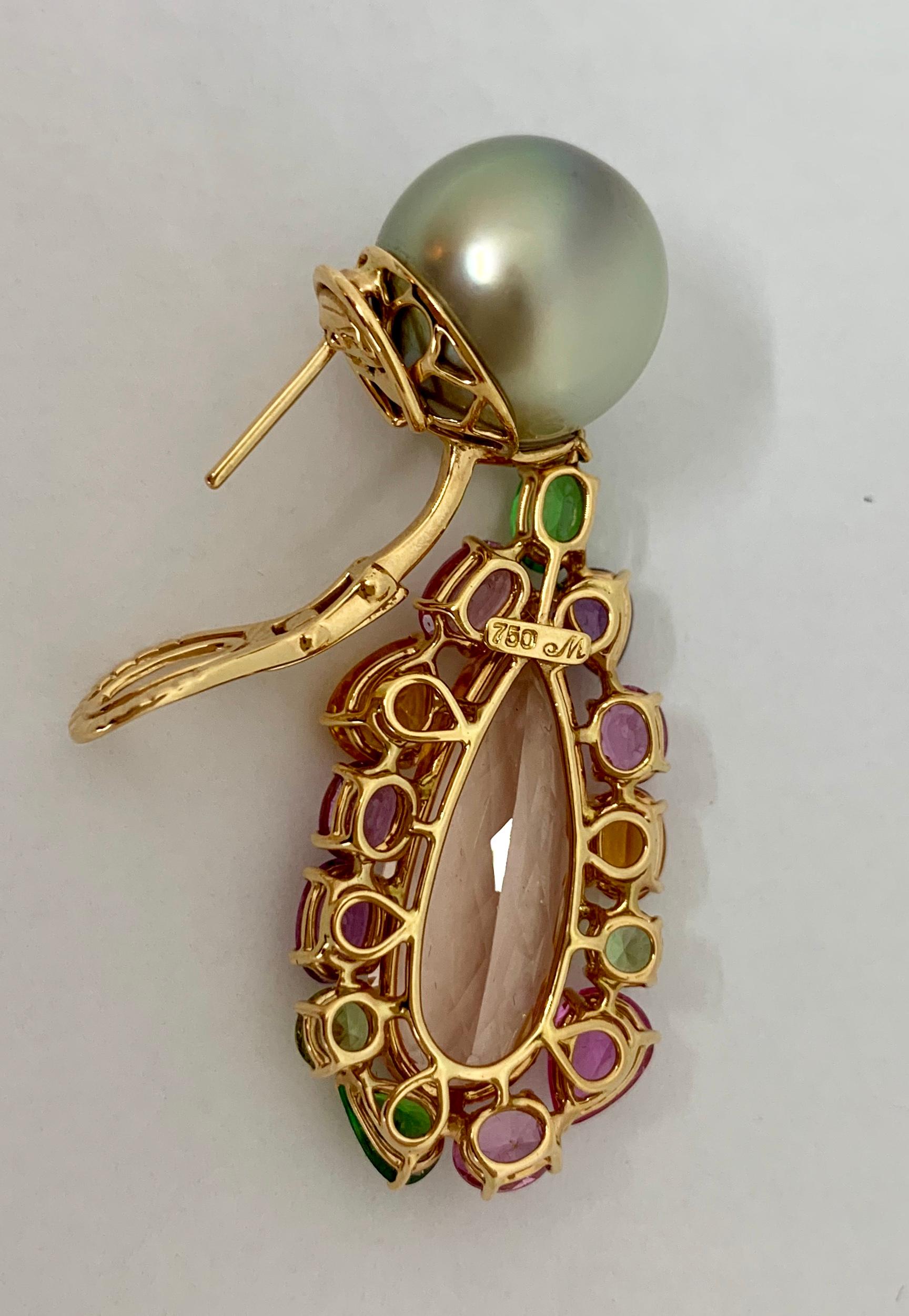 Margot McKinney 18K Rose Gold Pearl Earrings with Morganite Pendant Drop 20.84ct 3
