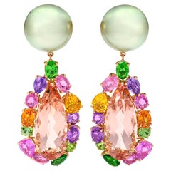 Margot McKinney 18K Rose Gold Pearl Earrings with Morganite Pendant Drop 20.84ct