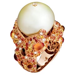 Margot McKinney 18K Gold South Sea Pearl Ring with Diamonds, Sapphires, Citrines