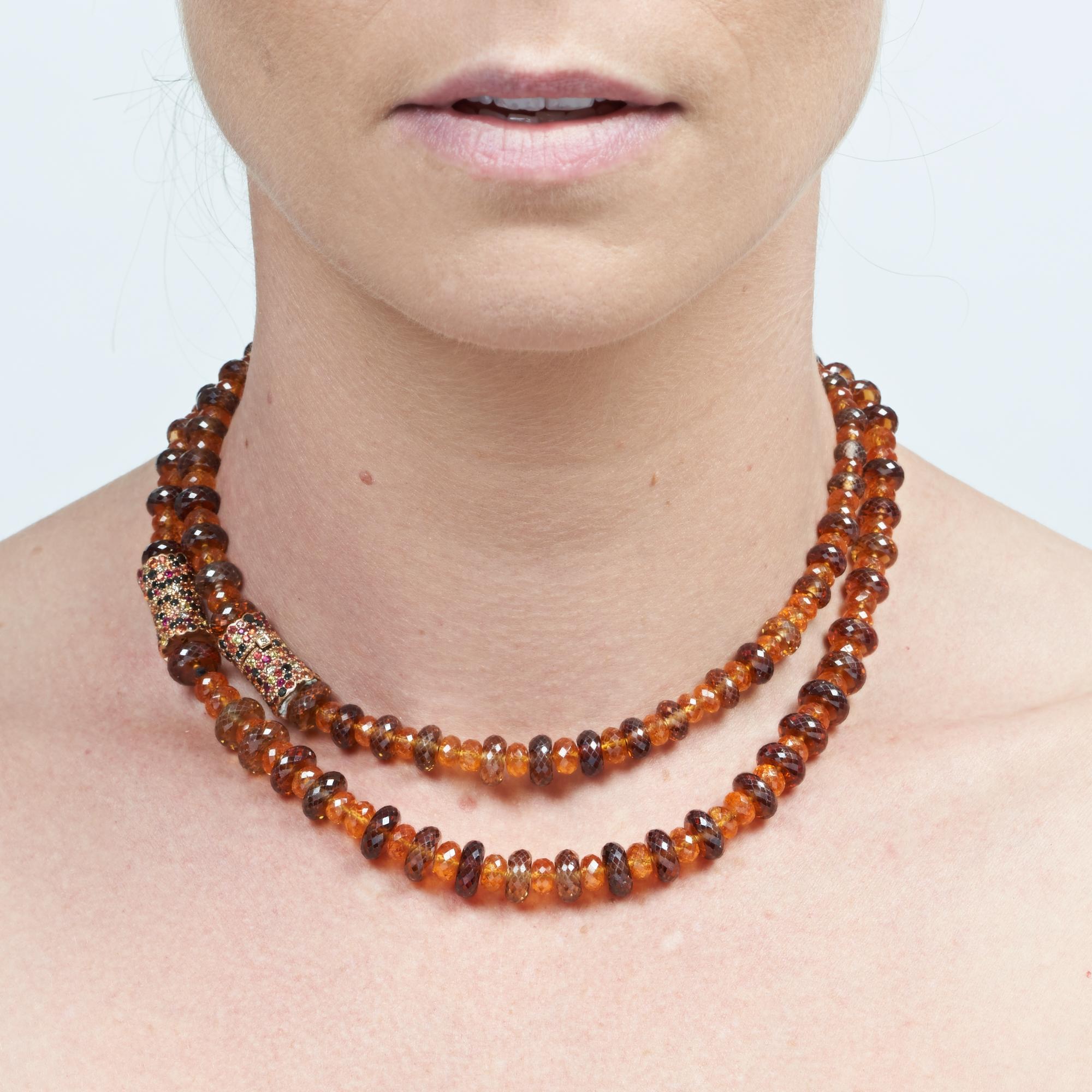 Margot McKinney 18K Rose Gold Garnet & Zircon Bead Necklace/Detachable Bracelet For Sale 1