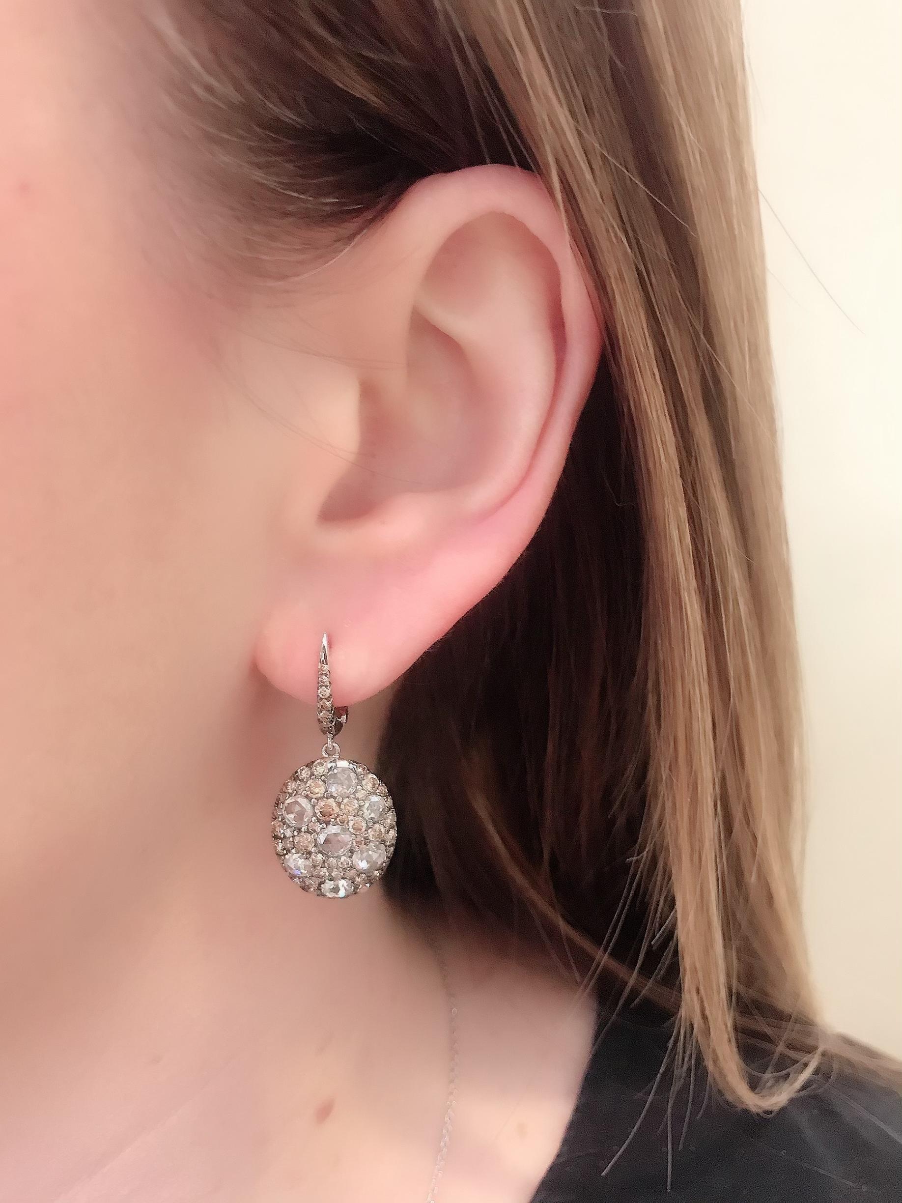 Margot McKinney 18K Gold Earrings Set with Brown Diamonds and Rose Cut Diamonds 2