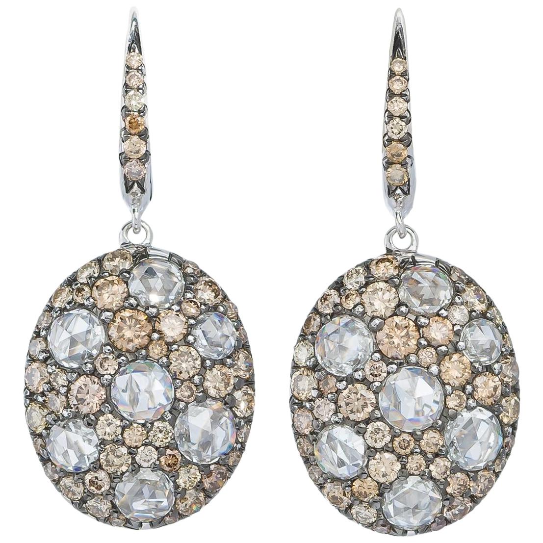 Margot McKinney 18K Gold Earrings Set with Brown Diamonds and Rose Cut Diamonds