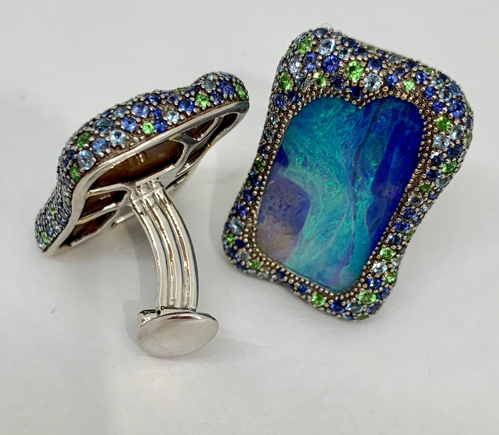 Margot McKinney 18K Gold Opal Cufflinks with Aquamarines, Sapphires, Tsavorite 1