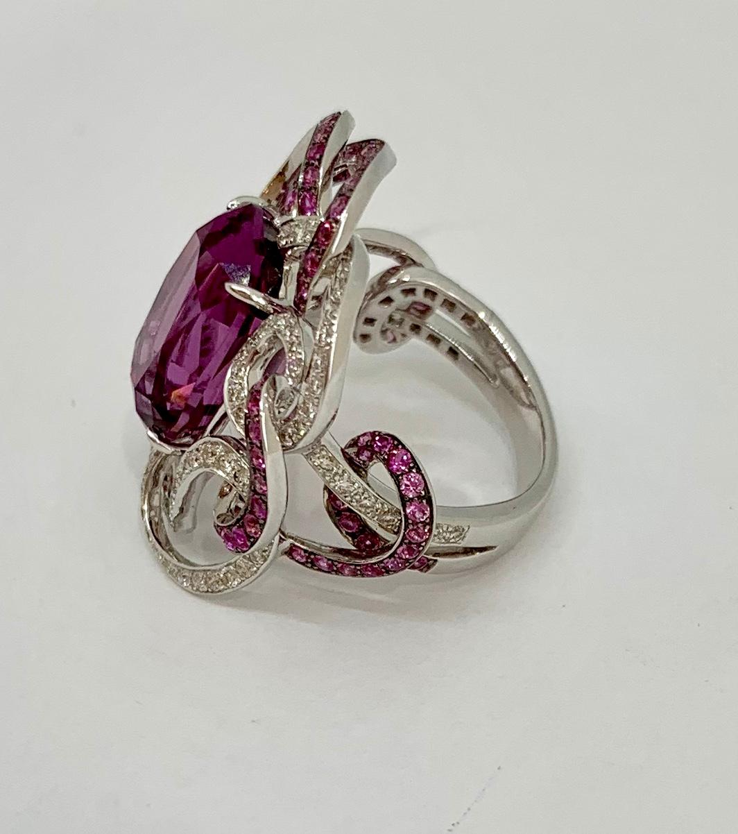 Margot McKinney 18K Gold 10.40ct Pink Garnet Ring with Diamonds, Pink Sapphires In New Condition In Brisbane AU , Queensland