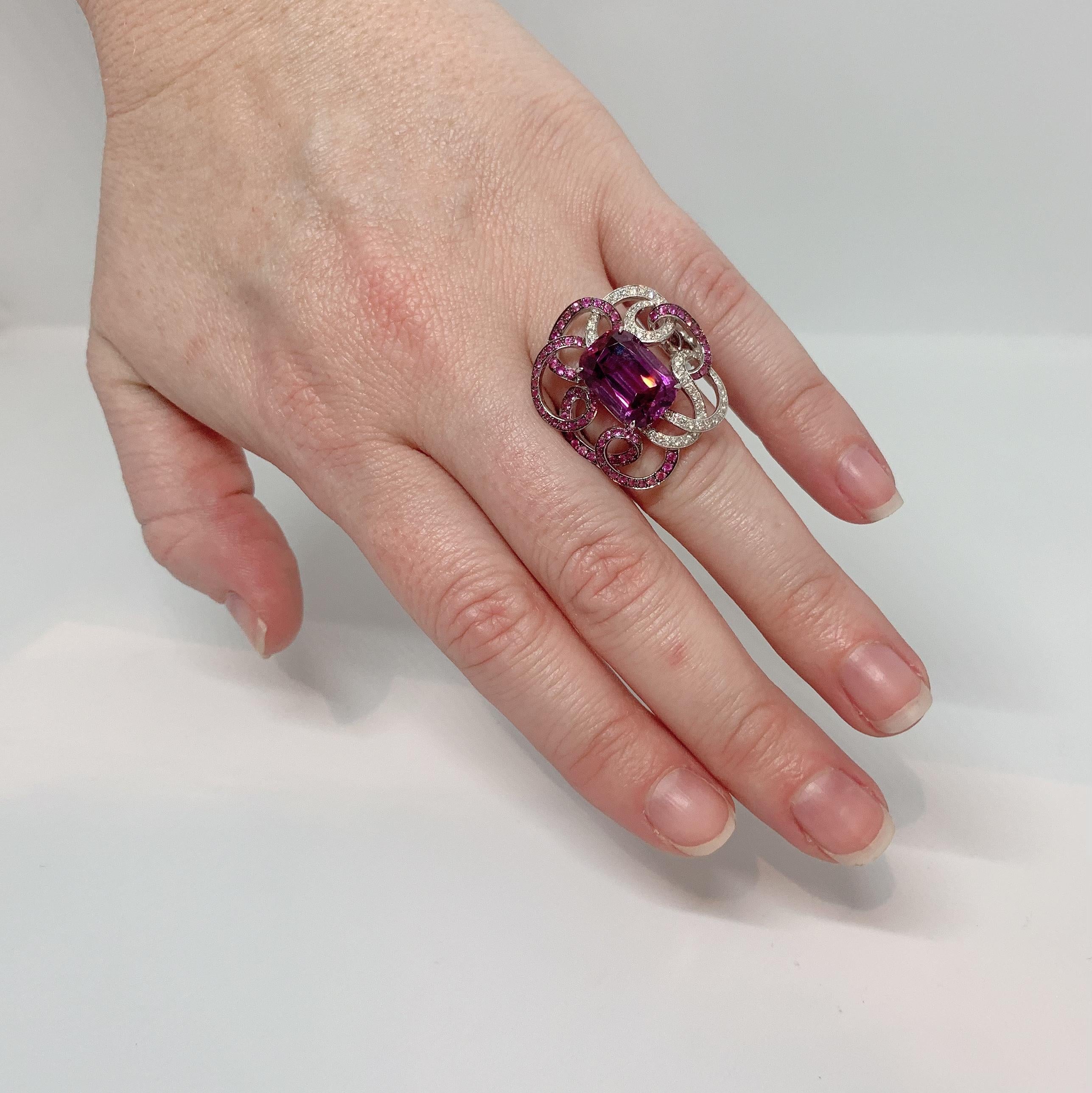 Margot McKinney 18K Gold 10.40ct Pink Garnet Ring with Diamonds, Pink Sapphires 3
