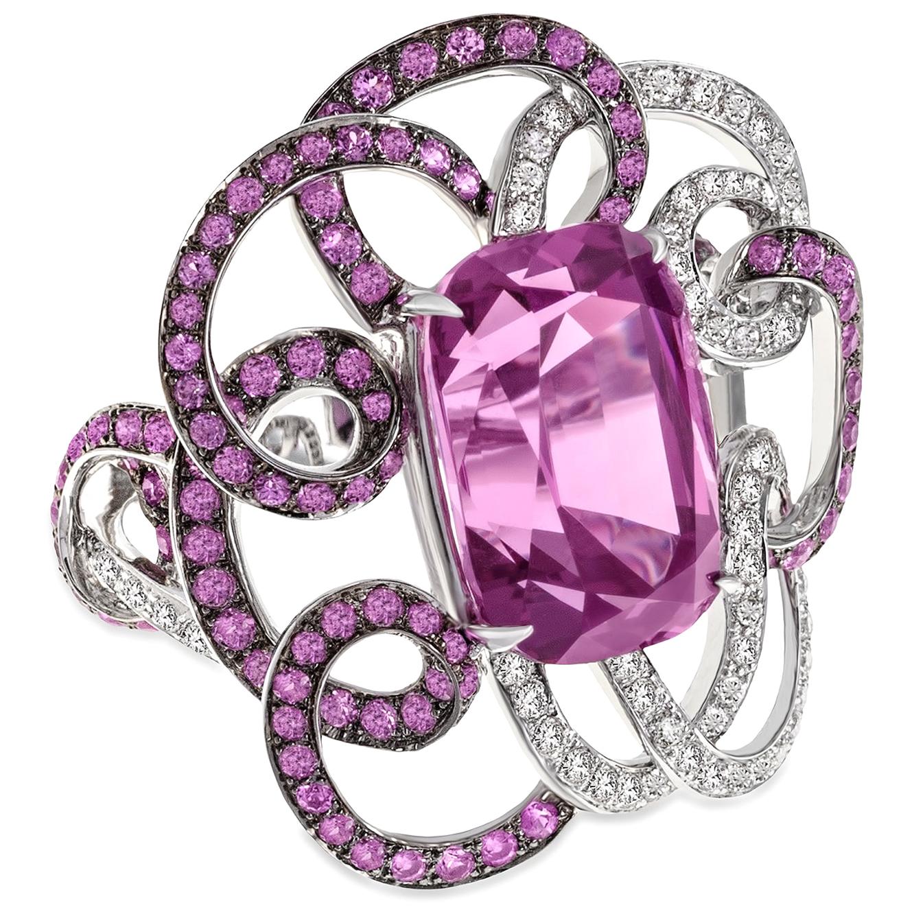 Margot McKinney 18K Gold 10.40ct Pink Garnet Ring with Diamonds, Pink Sapphires