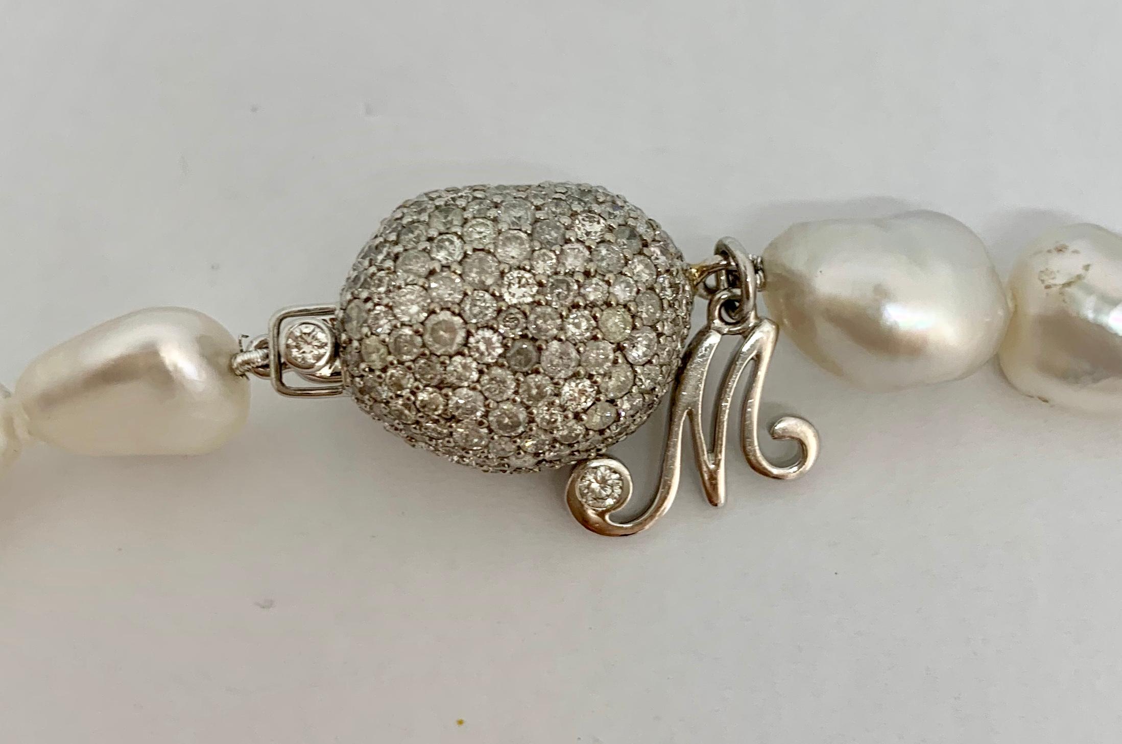 Margot McKinney 18k Gold South Sea Keshi Pearl Necklace, 3 Diamond Set Pebbles In New Condition For Sale In Brisbane AU , Queensland