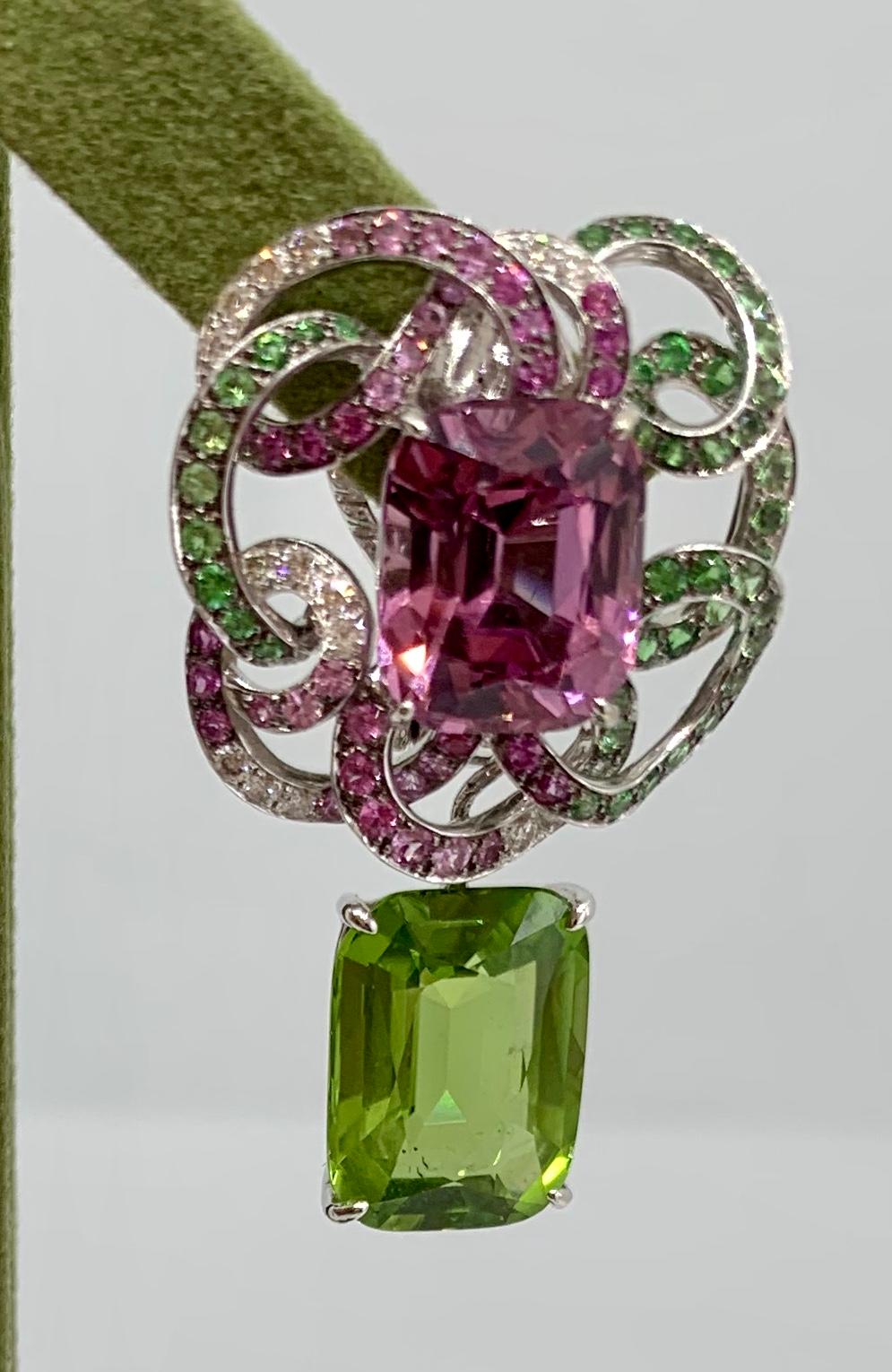Margot McKinney 18K Gold Spinel Diamonds Tsavorites, Sapphires, Peridot Earrings In New Condition In Brisbane AU , Queensland