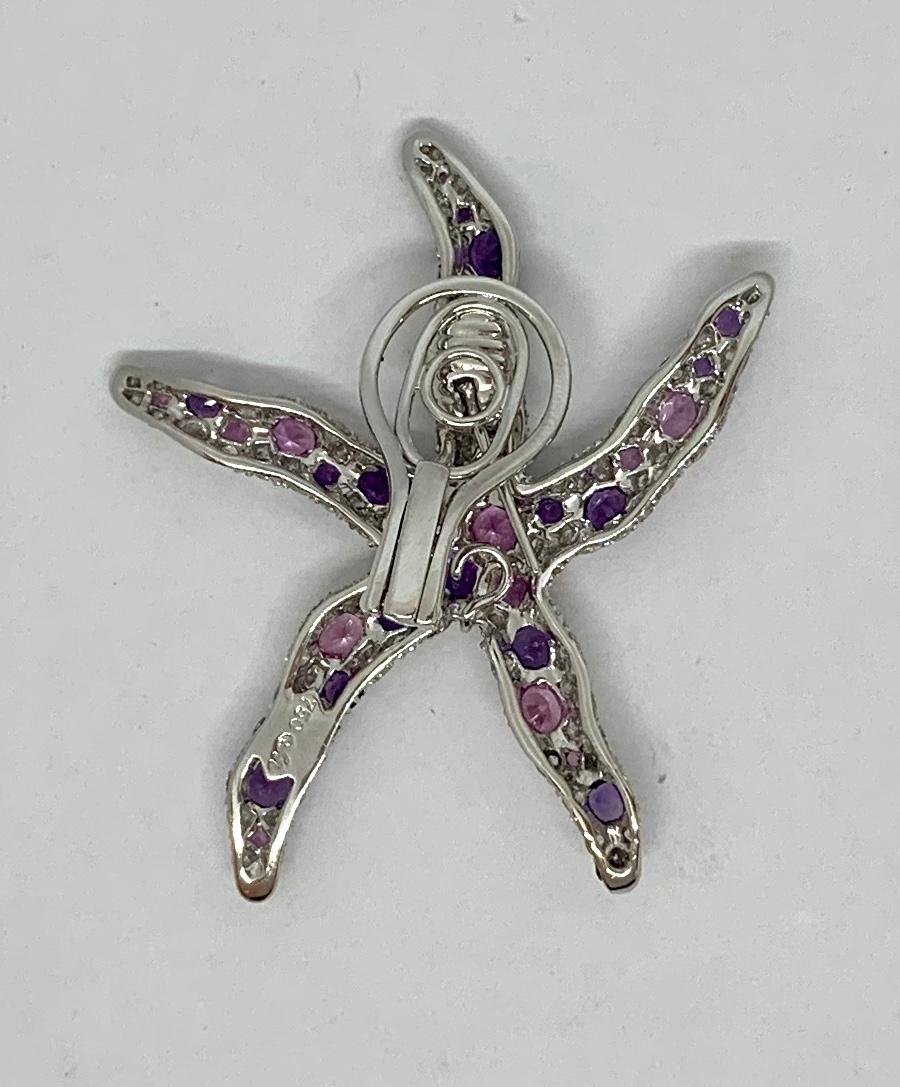 Round Cut Margot McKinney 18k Gold Starfish Earrings with Amethysts, Diamonds, Sapphires For Sale