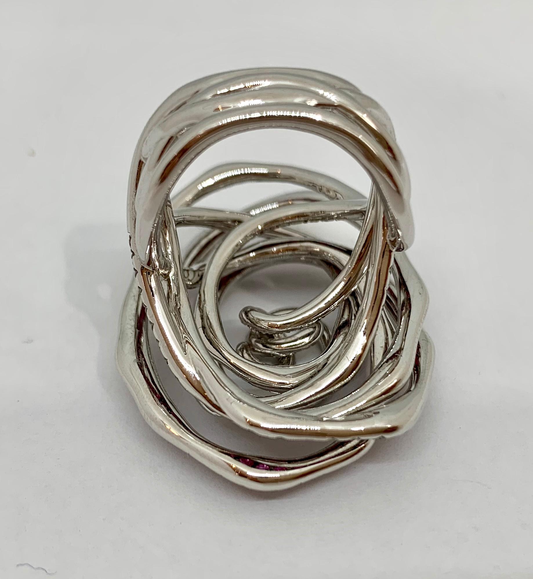 Margot McKinney 18K Gold Swirl Ring Set with White Diamonds and Pink Sapphires 6