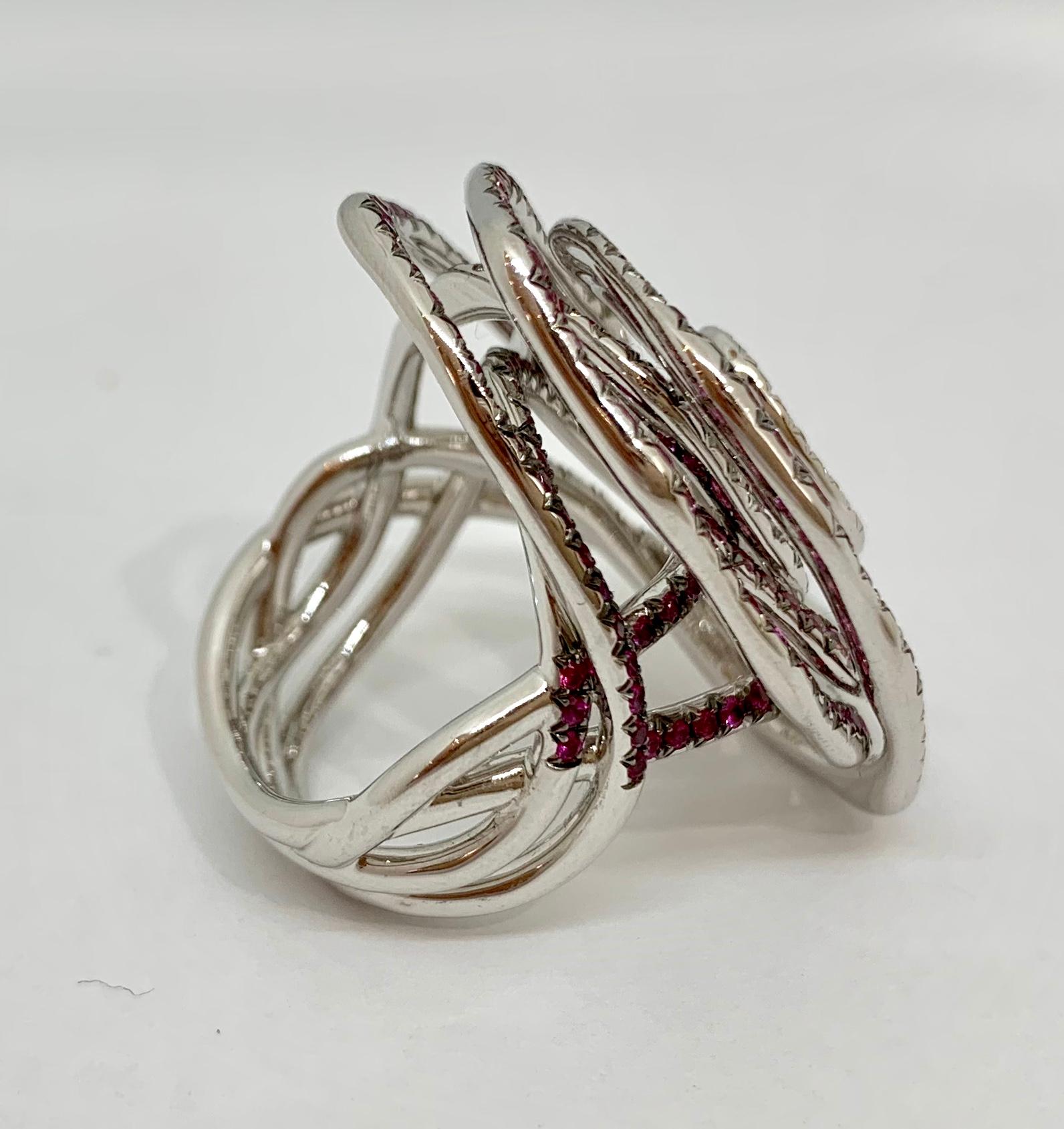 Margot McKinney 18K Gold Swirl Ring Set with White Diamonds and Pink Sapphires 3