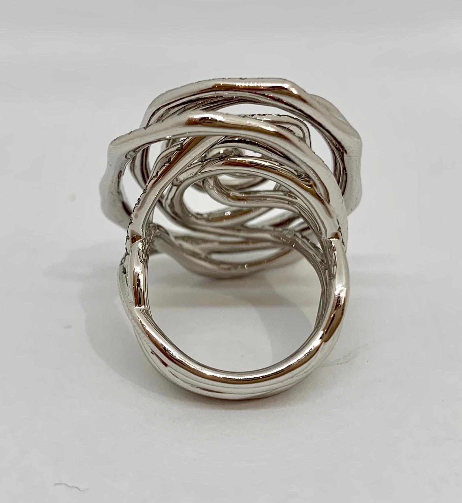 Margot McKinney 18K Gold Swirl Ring Set with White Diamonds and Pink Sapphires 4
