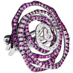 Margot McKinney 18K Gold Swirl Ring Set with White Diamonds and Pink Sapphires