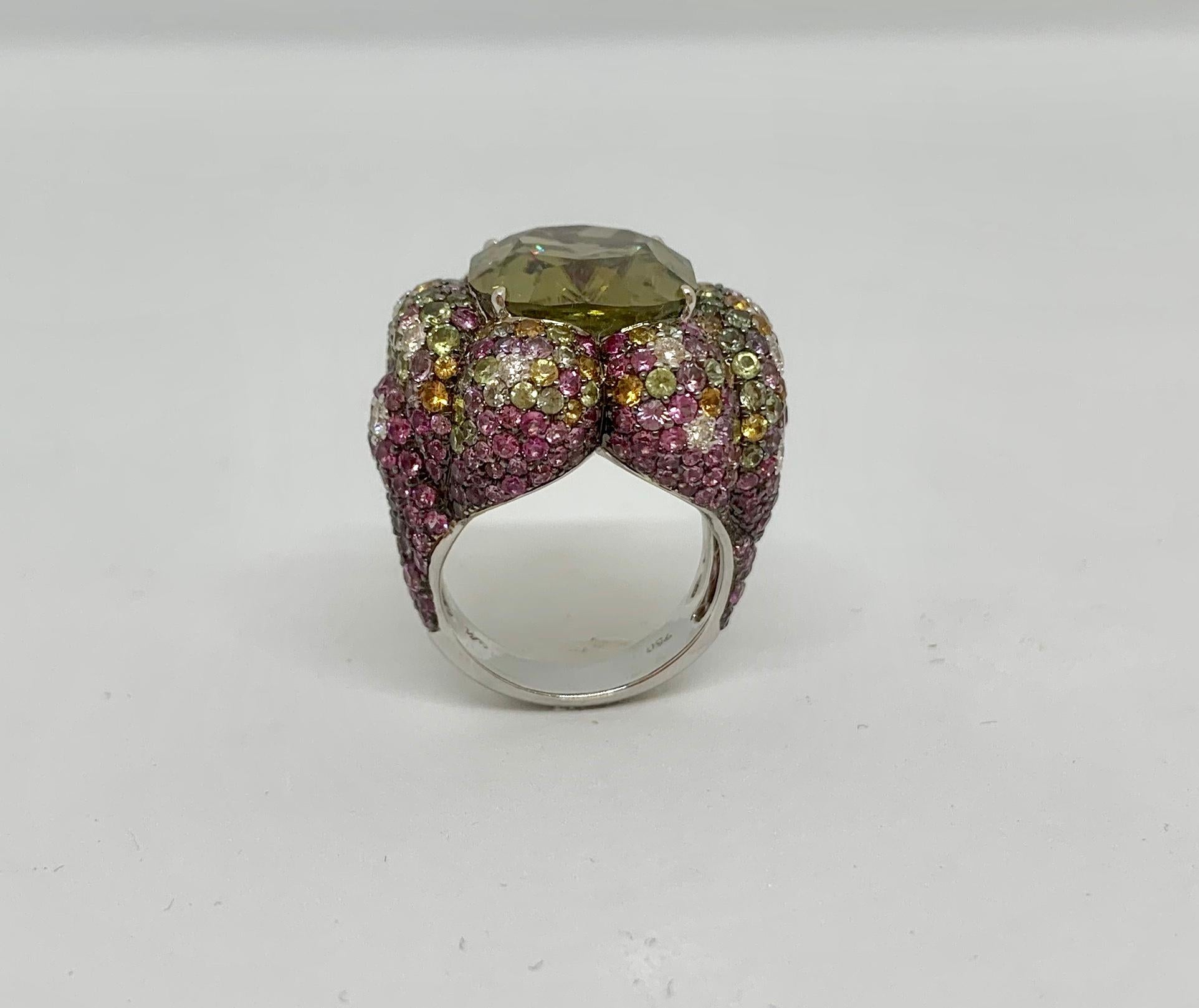 Margot McKinney 18K Gold 15.99ct Zircon Ring with Diamonds, Peridots, Sapphires 5