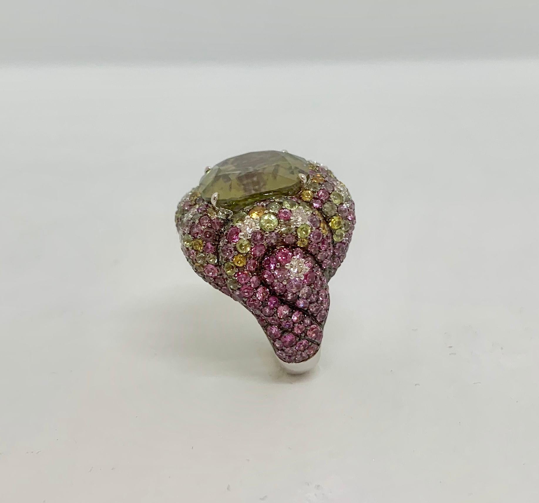 Margot McKinney 18K Gold 15.99ct Zircon Ring with Diamonds, Peridots, Sapphires 6