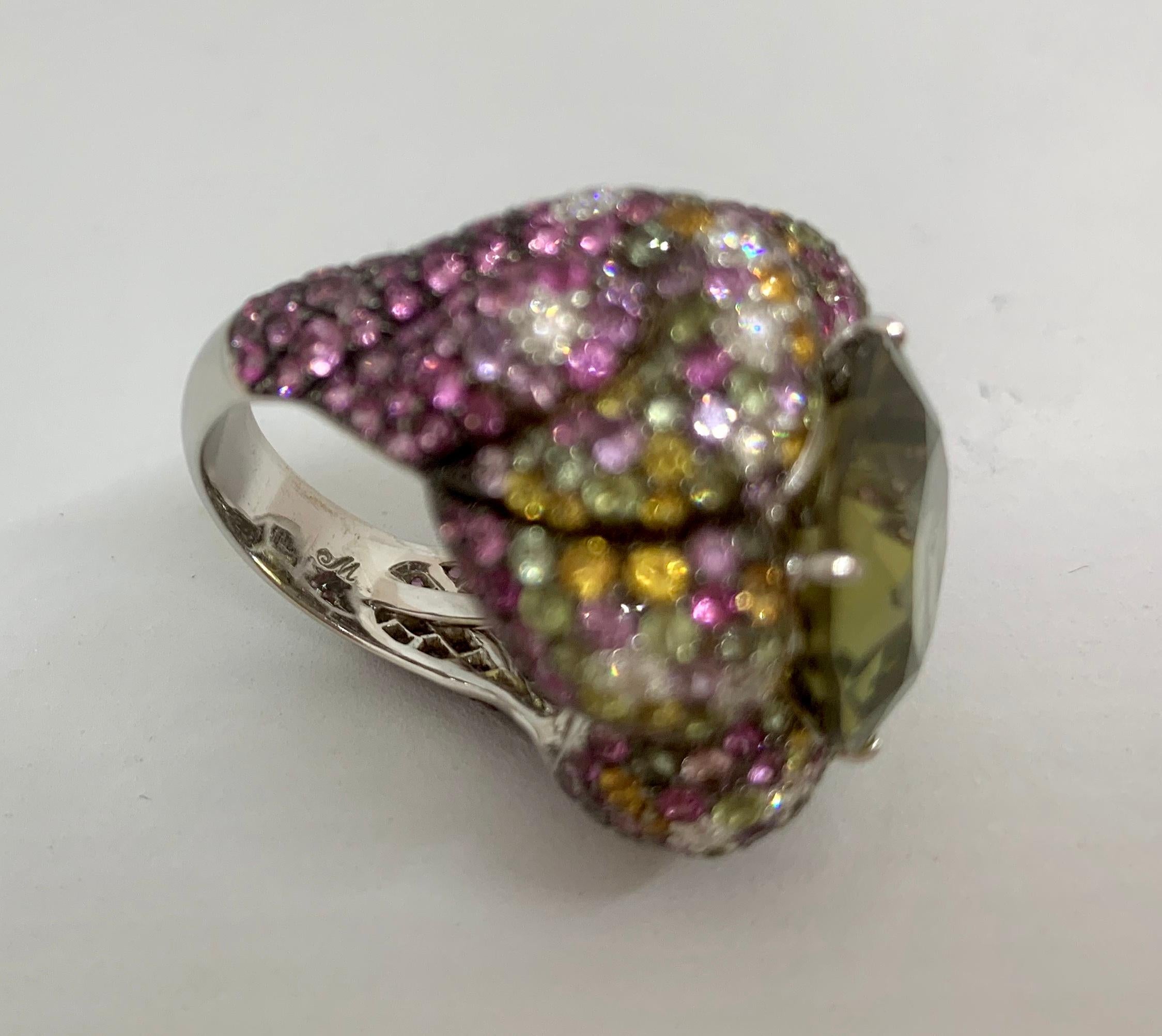 Margot McKinney 18K Gold 15.99ct Zircon Ring with Diamonds, Peridots, Sapphires 7