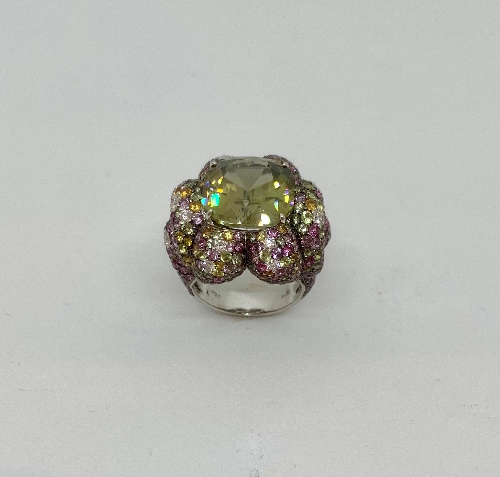 Women's Margot McKinney 18K Gold 15.99ct Zircon Ring with Diamonds, Peridots, Sapphires