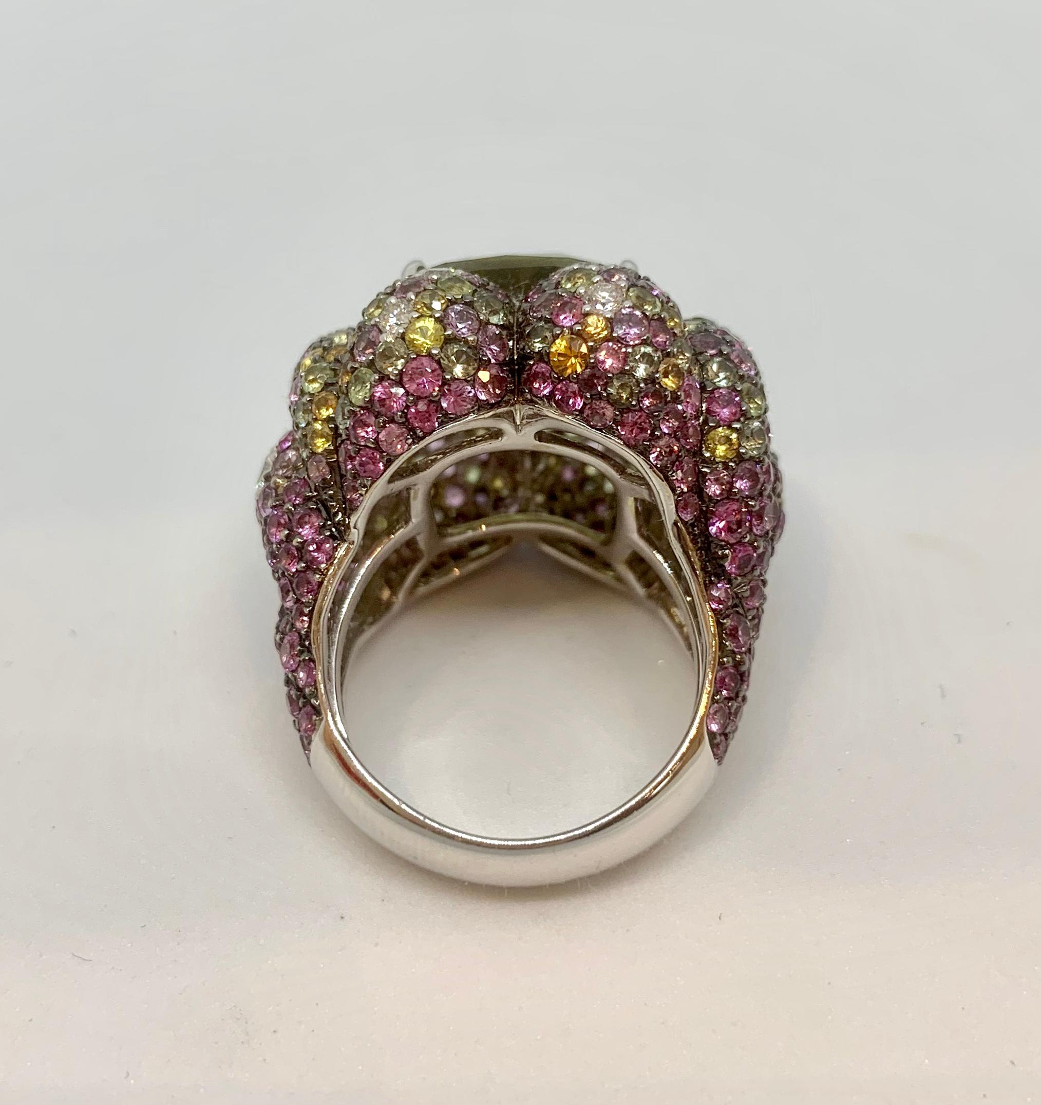 Margot McKinney 18K Gold 15.99ct Zircon Ring with Diamonds, Peridots, Sapphires 1