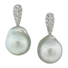 Margot McKinney 18 Karat White Gold Diamond and Baroque South Sea Pearl Earrings