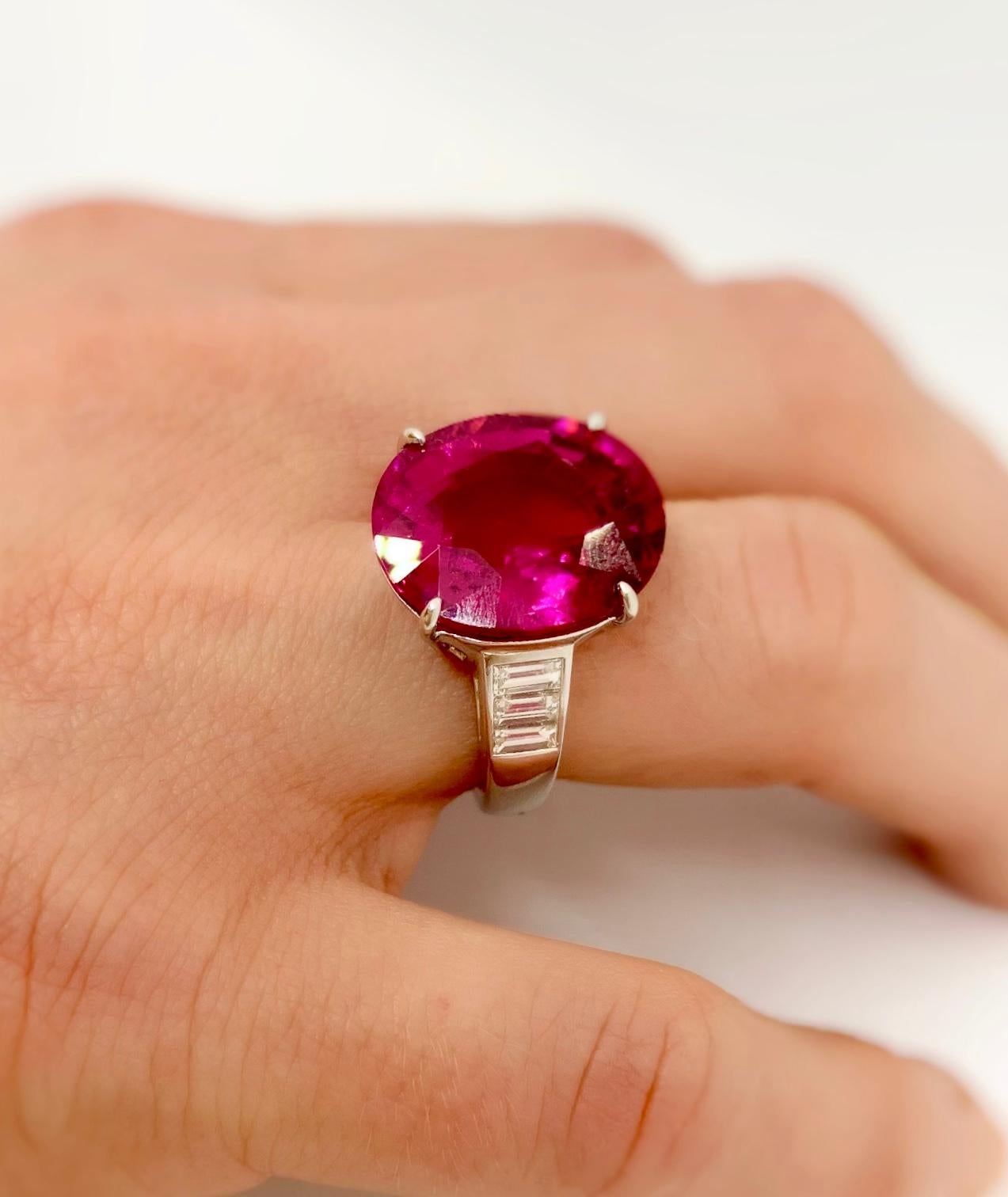 Oval Cut Margot McKinney 18 Karat Gold Ring with an oval Rubelite with 6 White Diamonds