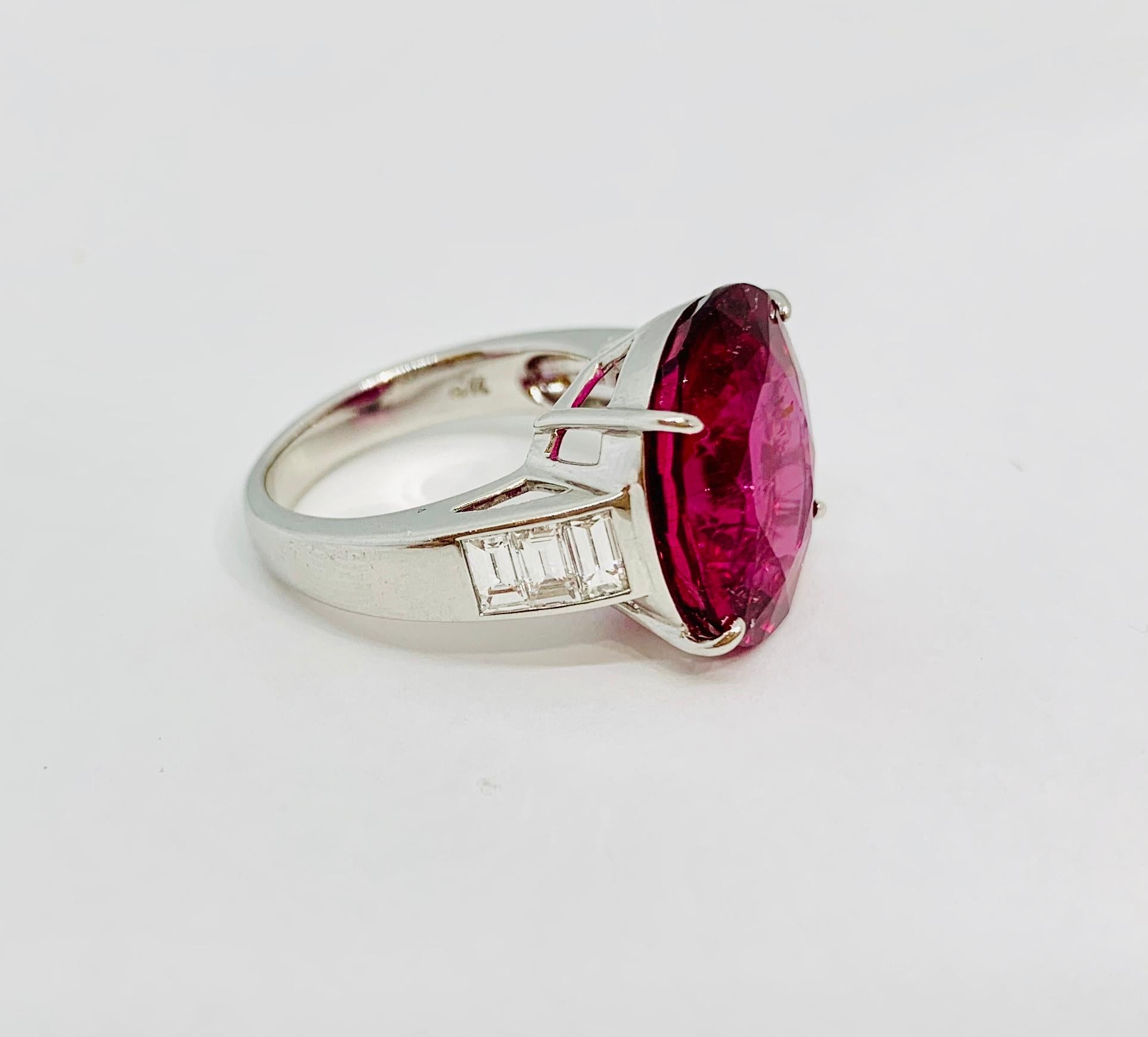 Margot McKinney 18 Karat Gold Ring with an oval Rubelite with 6 White Diamonds 3