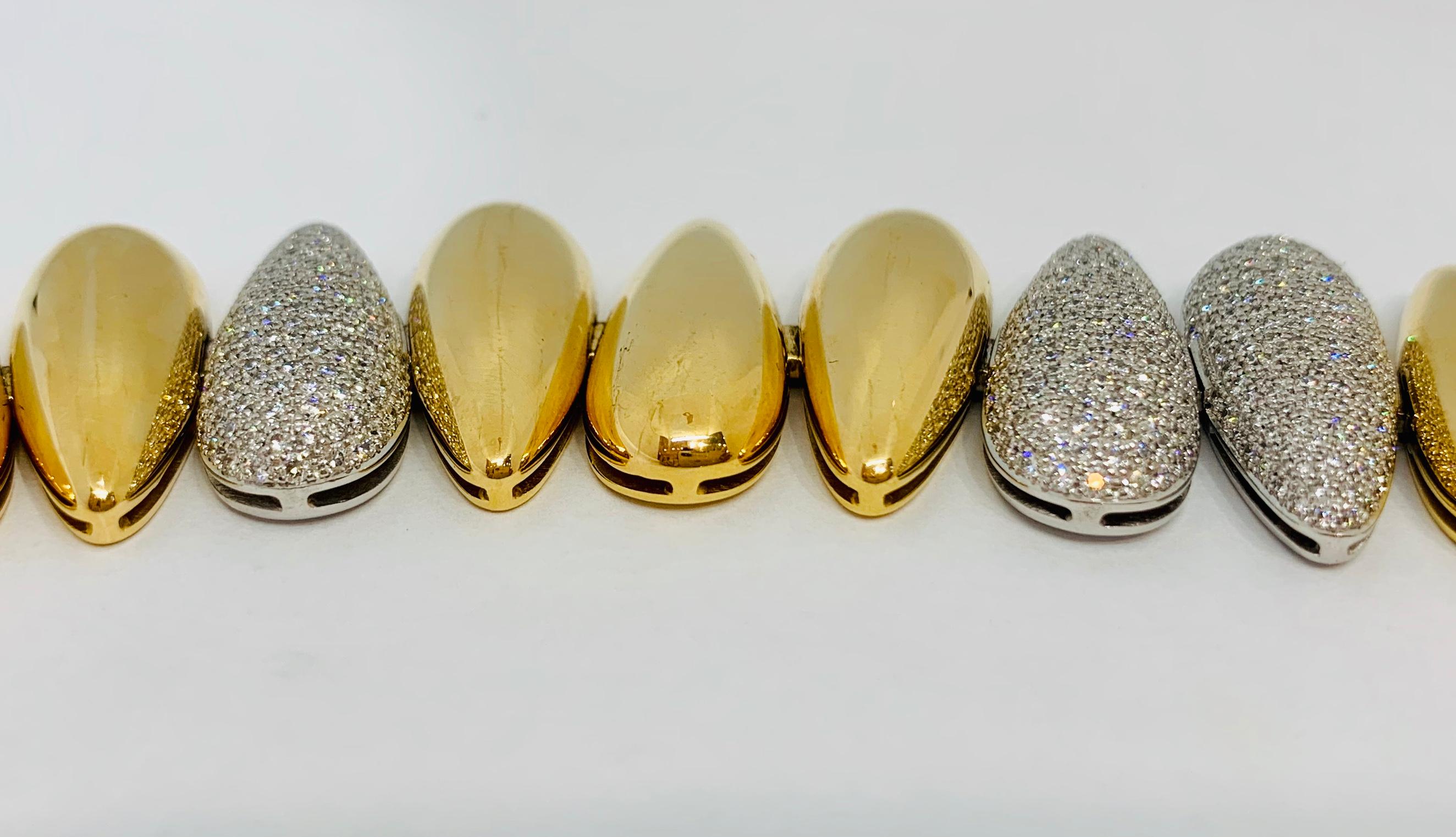 Margot McKinney 18k White/Rose Gold Bracelet, Tear Drop Gold and Diamond Links For Sale 7